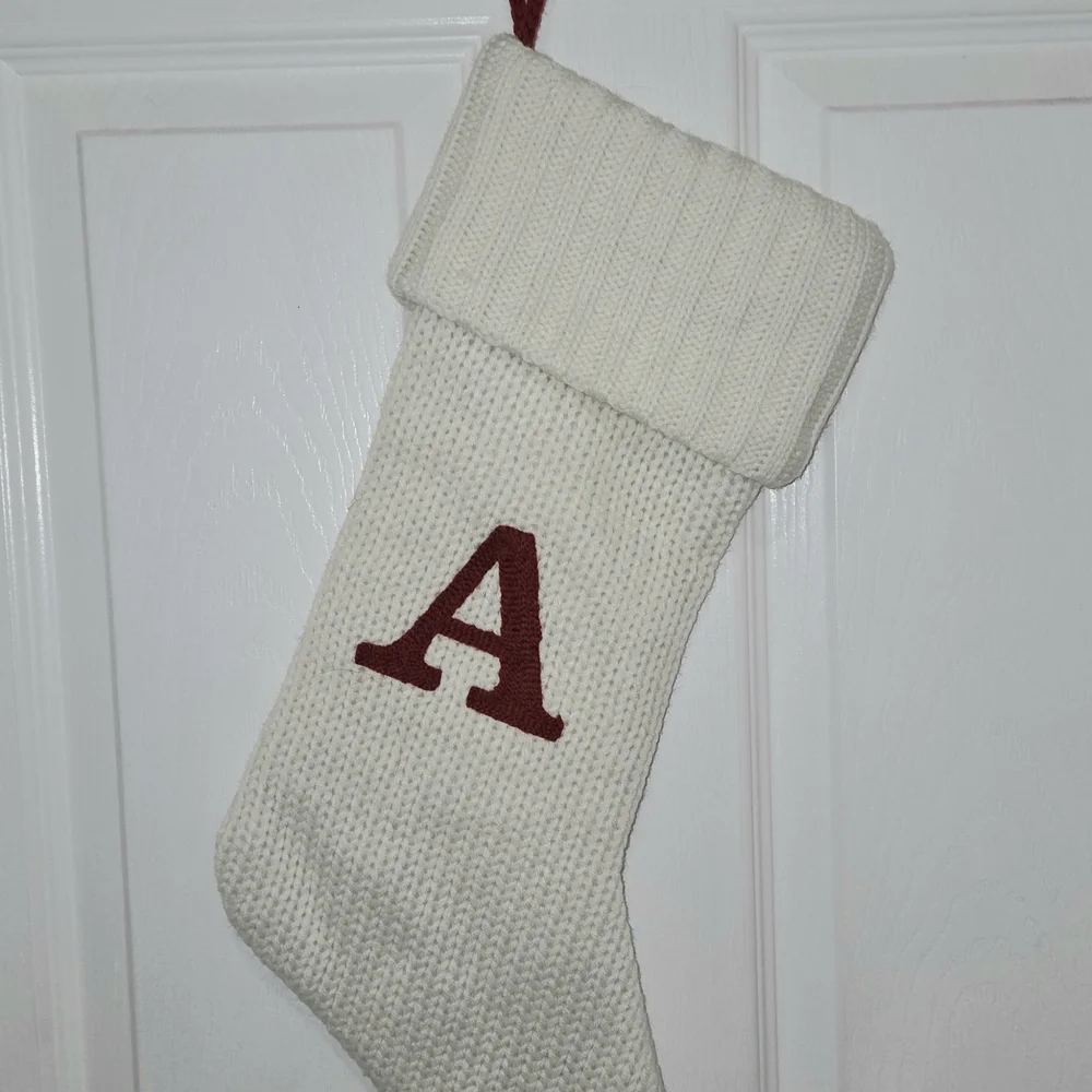 Wondershop Monogram Christmas Stocking Letter A Initial White Knit Target Lined.